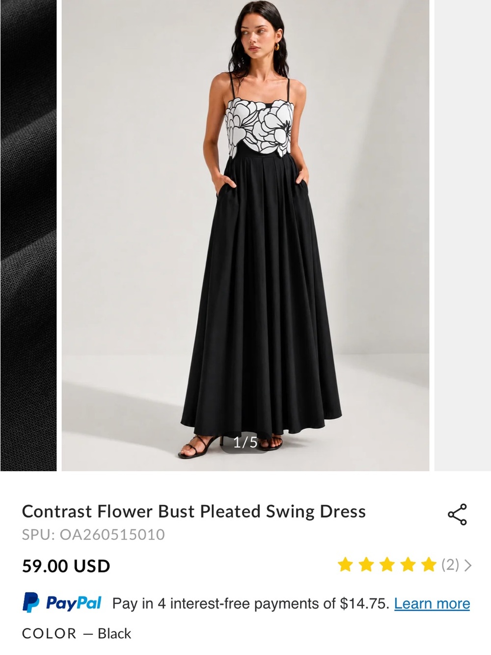 NWT Commense Black Maxi Dress with White Floral Bust